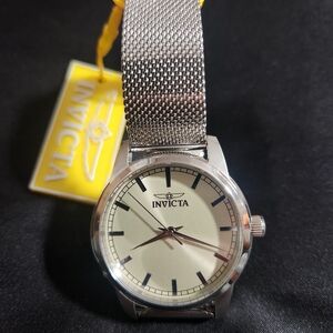 New Invicta Men’s Silver Mesh Strap Watch - Cream Dial